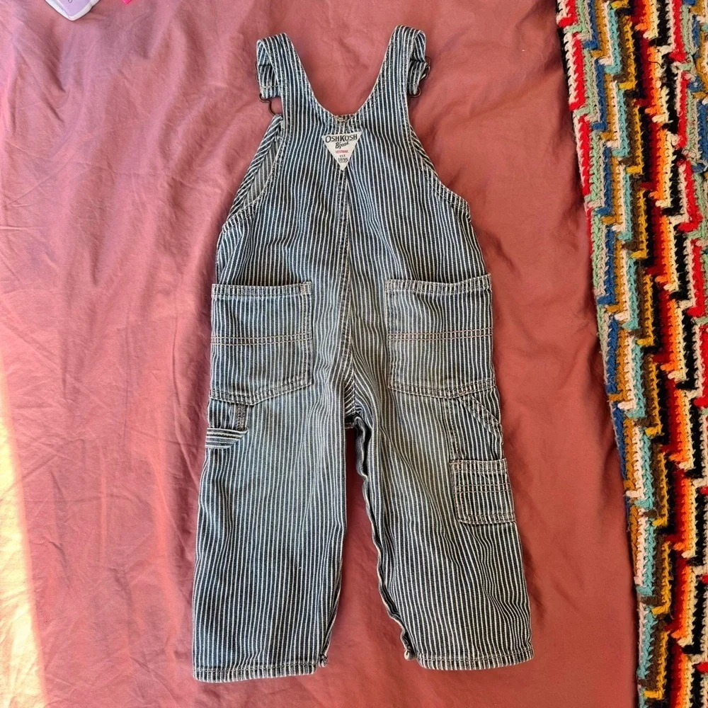 Vintage Oshkosh Overalls Blue White Pinstripe 12M